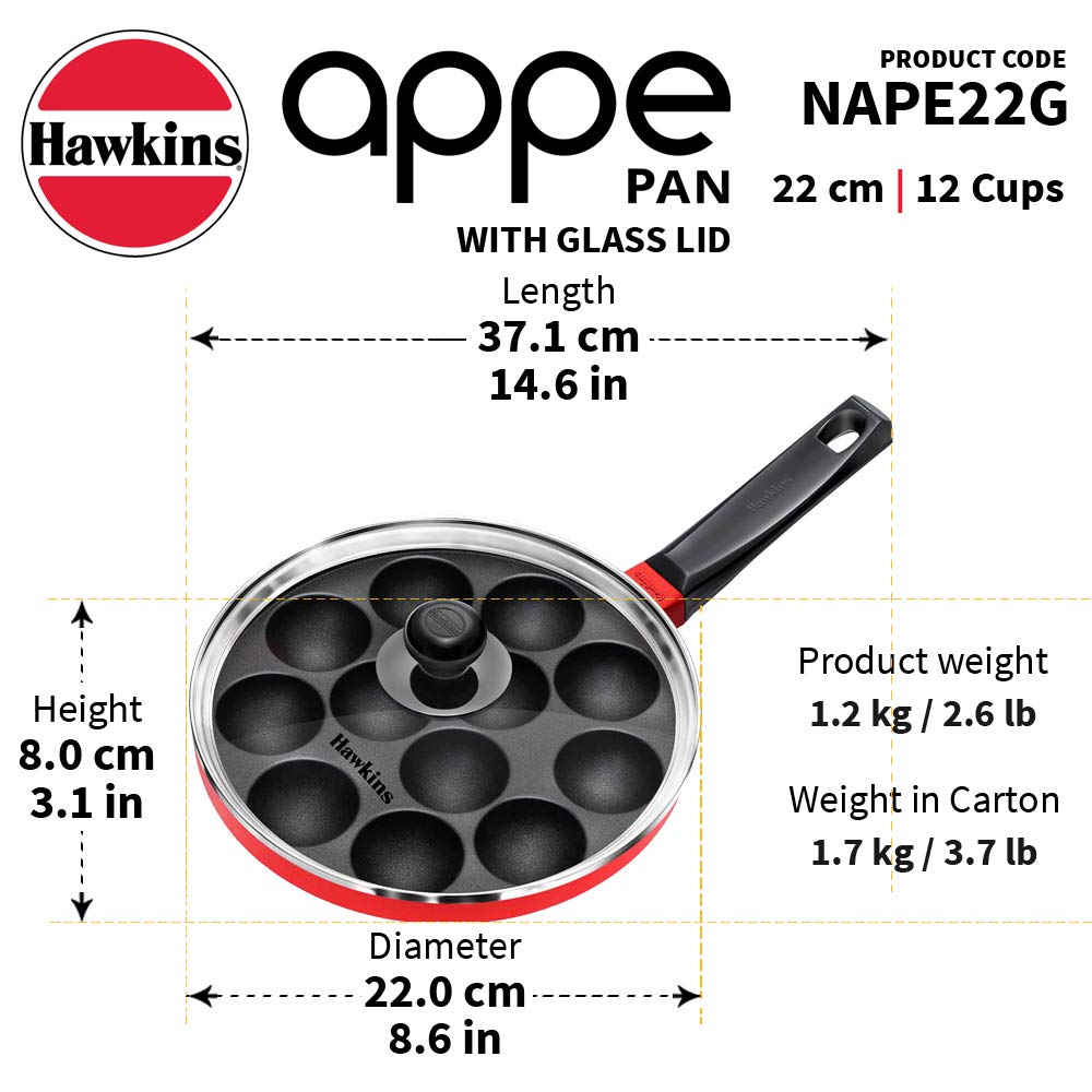 Hawkins Nonstick Appe Pan with Glass Lid, 12 Cups 2 Pcs Set - Googie Store India