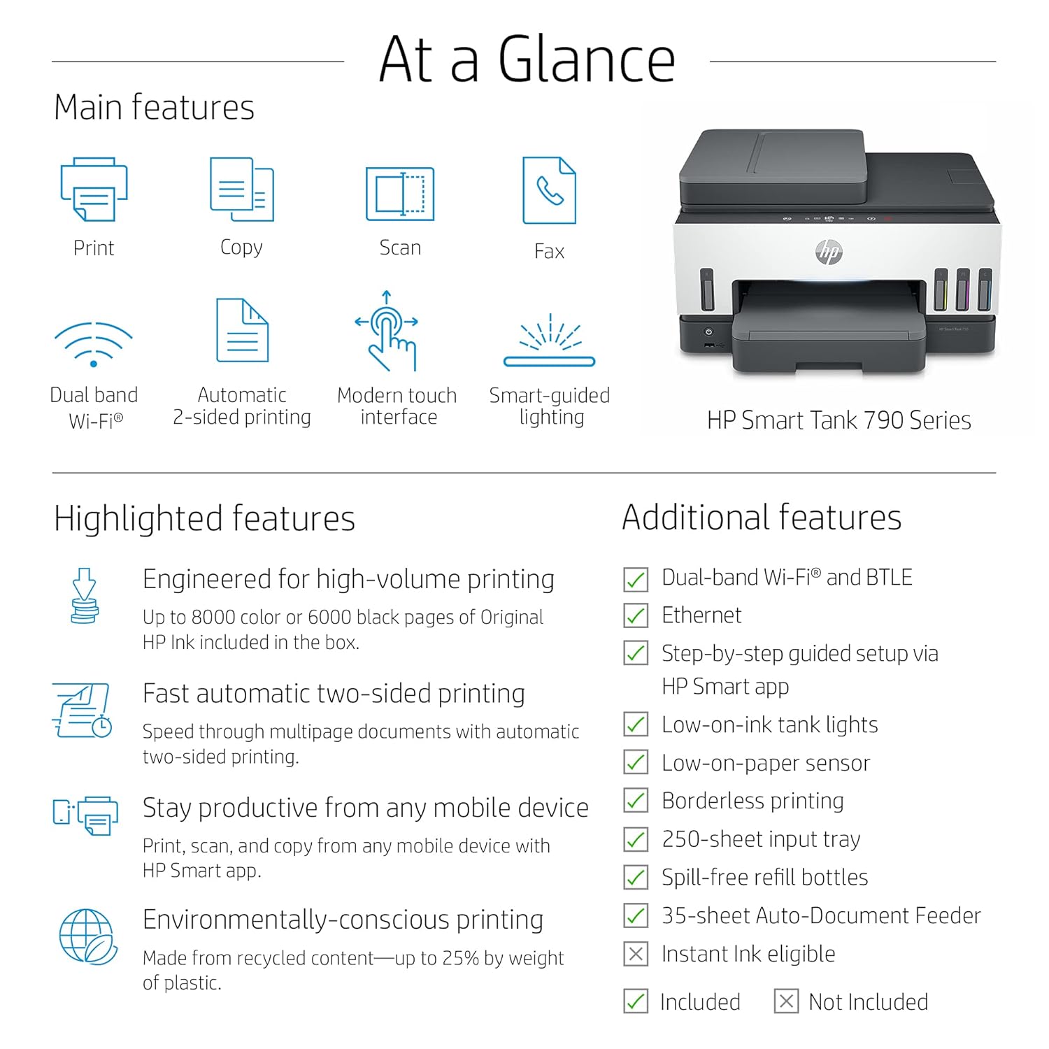 HP Smart Tank Printer Aio 790 Wifi Auto Duplex with 1 Year Warrenty  - Googie Store India